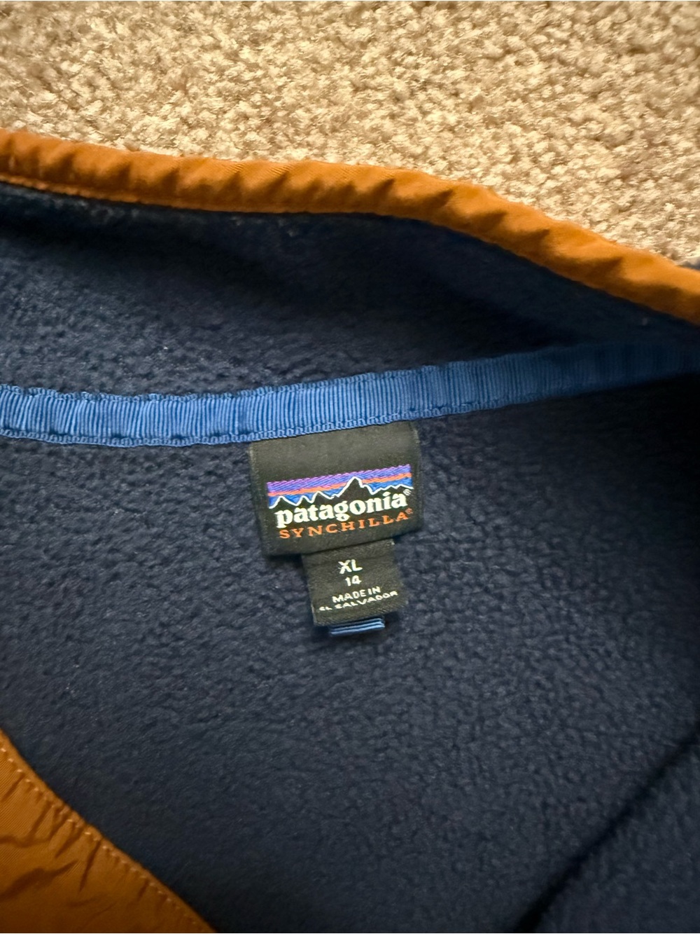 Patagonia Boy’s Navy and Tan Snap-T Fleece Pullover - Picture 2 of 4